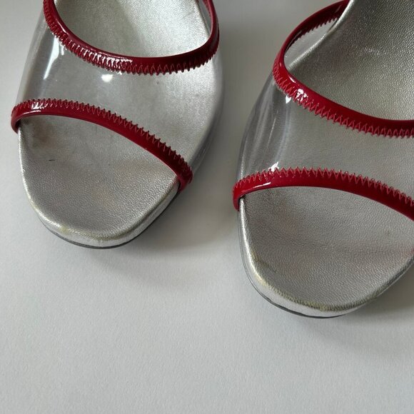PRADA VINTAGE Y2K PVC RED SILVER HEELS - Picture 3 of 7